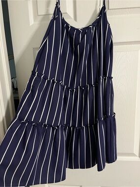 Gianni Bini Navy and White Striped A-Line Tiered Skirt